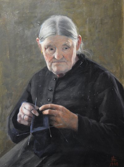 Old Woman Stitching by Anna Sahlstén